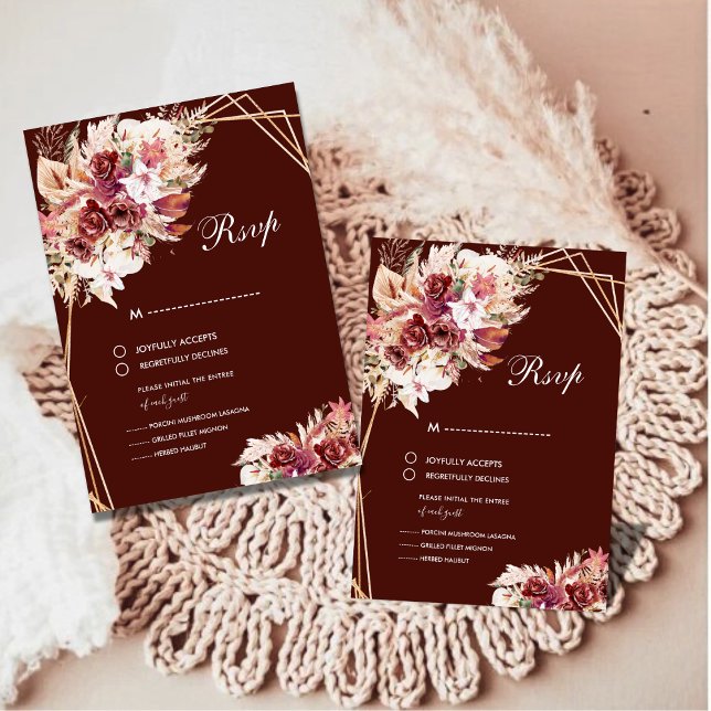 Romantic Pampas Wine Red Floral Wedding RSVP (Subido por el creador)