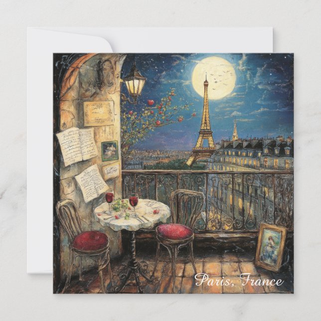 Romantic Paris France Eiffel Tower Illustration (Anverso)