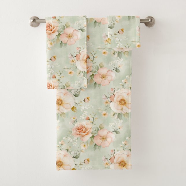 Romantic Peach Mint Pretty Roses Floral  (In situ)