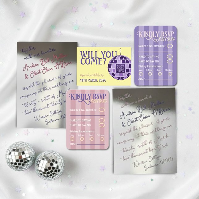 Romantic Retro Disco Party QR Code RSVP Wedding (Subido por el creador)
