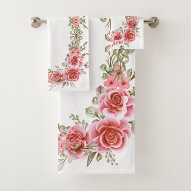 Romantic Rose Garden Bathroom Towel Set (In situ)