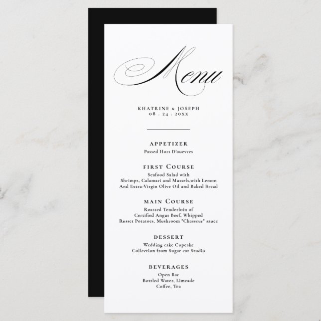Romantic Script Calligraphy Details Menu Wedding (Anverso / Reverso)