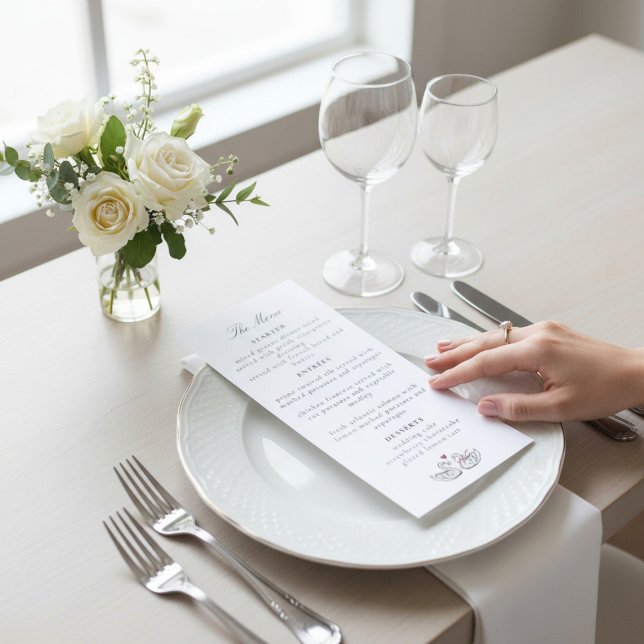 Romantic Swan Heart Calligraphy Menu Card Design (Subido por el creador)