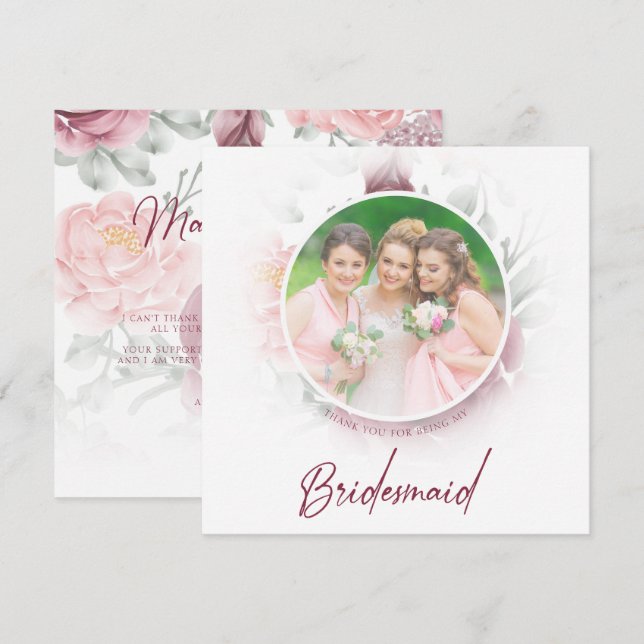Romantic Thank You Bridesmaids Classic Floral Pink (Anverso / Reverso)