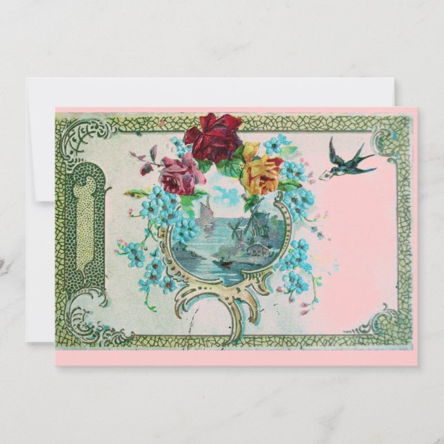 ROMÁNTICA 3 Floral Azul Rosa Fiesta de Boda (Anverso)