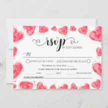 Romántica acuarela Red Hearts Wedding Tarjeta RSVP