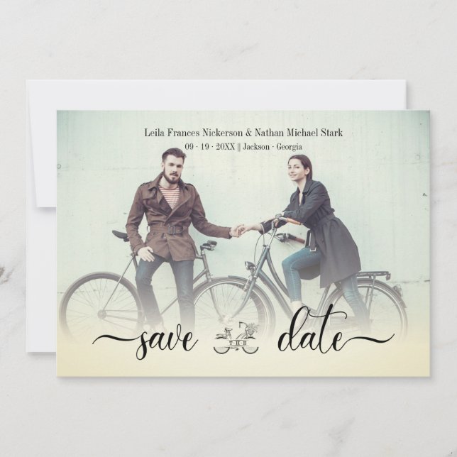 Romántica Bicicleta Vintage Personalizada Boda Par (Anverso)