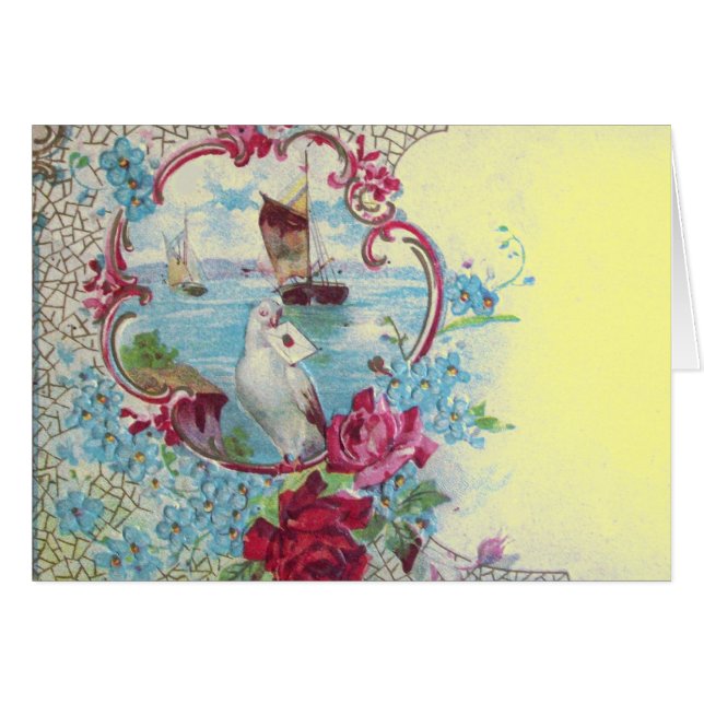 ROMANTICA,BLUE YELLOW PINK BLUE FLORAL WITH DOVE (Anverso (Horizontal))