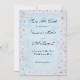 Romántica Boda Floral Azul Guardar La Tarjeta De F