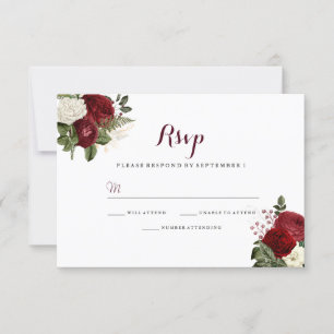 Romántica boda floral blanca borgoña RSVP