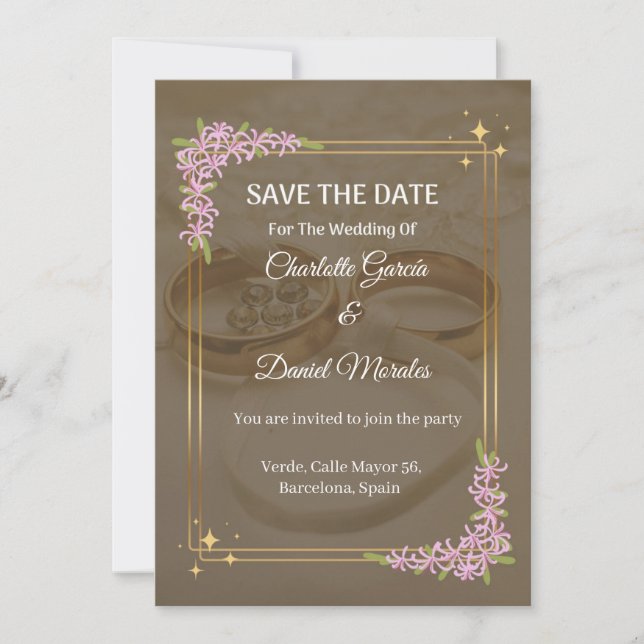 Romántica boda floral salva la invitación a la fec (Anverso)