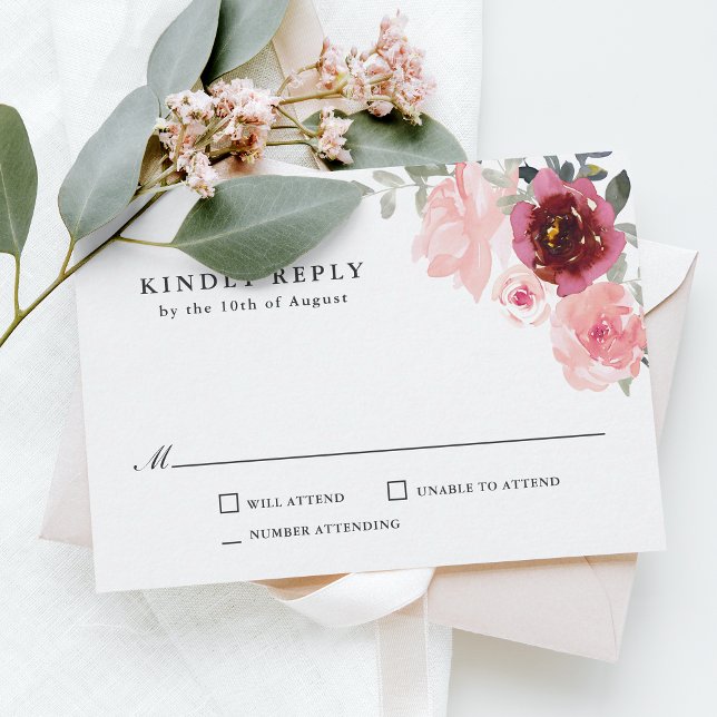 Romántica boda rosa y borgoñona RSVP (Subido por el creador)