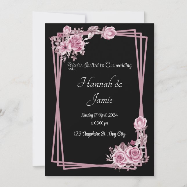 Romántica caligrafía negra invitación de boda comp (Anverso)