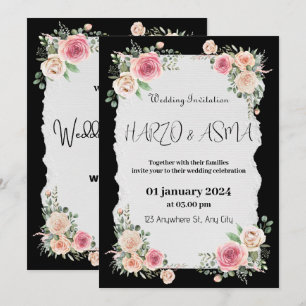 Romántica caligrafía negra invitación de boda comp