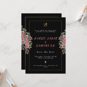 Romántica caligrafía negra invitación de boda comp