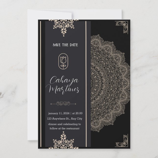 Romántica caligrafía negra invitación de boda comp (Anverso)