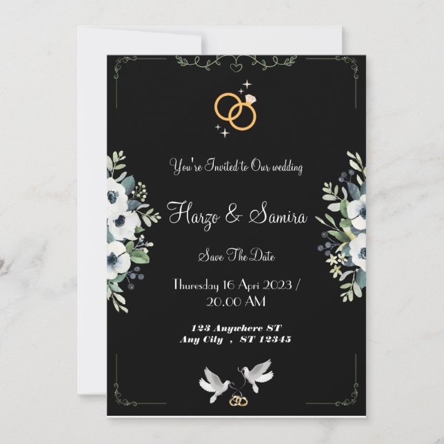 Romántica caligrafía negra invitación de boda comp (Anverso)