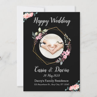 Romántica caligrafía negra invitación de boda comp