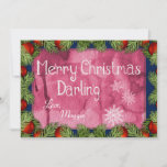 Romántica Feliz Navidad Darling acuarela<br><div class="desc">Envíe una tarjeta especial a su ser querido con "Feliz Navidad Darling". Las acuarelas salpican con Usted puede Personalizar el Amor y Maggie .</div>