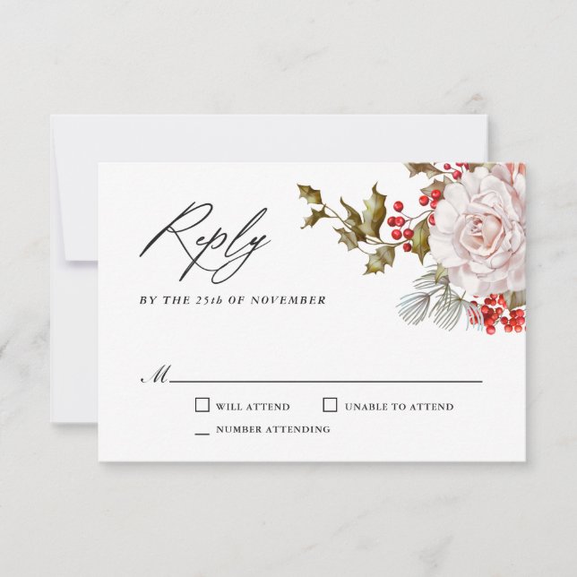 Romántica Floral de invierno y Evergreens RSVP (Anverso)