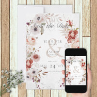 Romántica floral rosa blanco salva la tarjeta de f