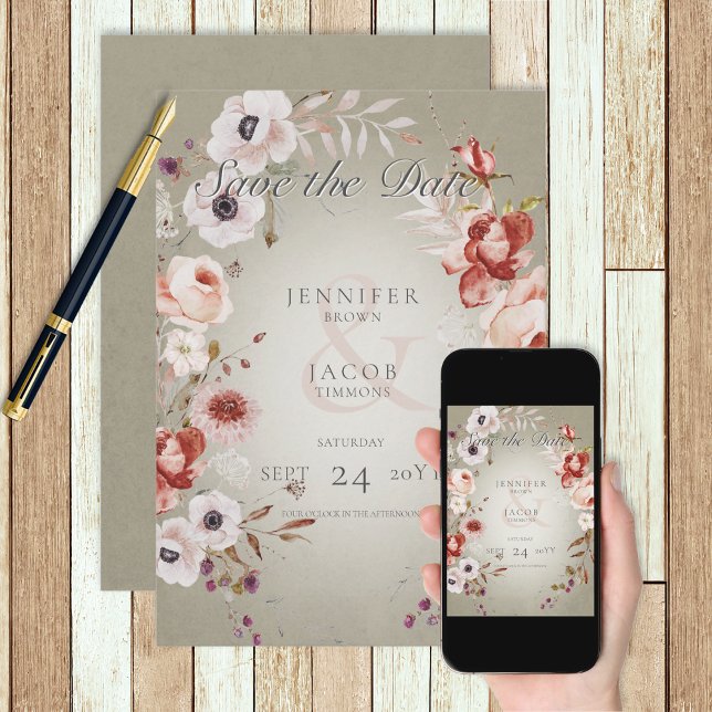 Romántica floral rosa verde salva la tarjeta de fe (Subido por el creador)