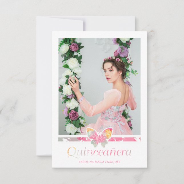 Romántica Foto Quinceañera con Mariposa Español (Anverso)