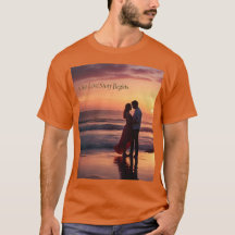 Romántica historia de amor de atardecer camiseta m