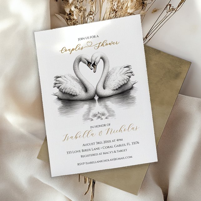 Romántica invitación a duchas de parejas de cisnes (Couples Shower)