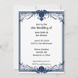 Romántica invitación a la boda azul victoriana