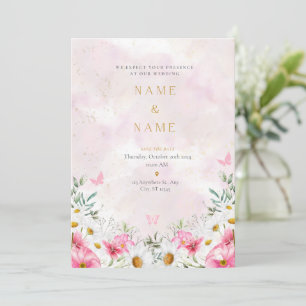 Romántica invitación a la boda color rosa y floral