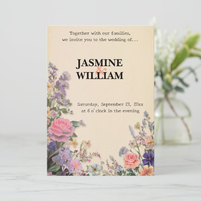 🌹 Romántica Invitación a la Boda Floral 💒 🌼 (Anverso de pie)