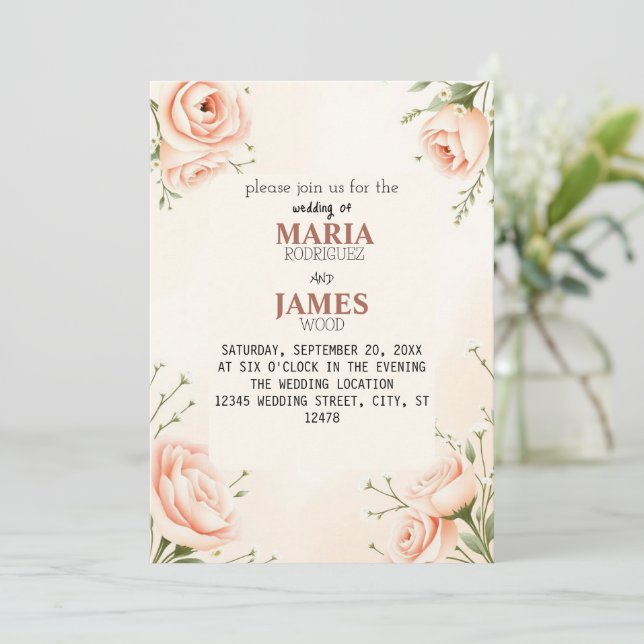 Romántica Invitación a la Boda Floral Sunset - Ele (Anverso de pie)