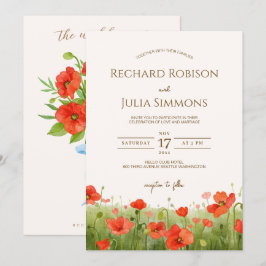 Romántica invitación a la boda roja floral de amap