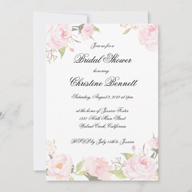 Romántica invitación a la ducha de flores de Rubor (Anverso)