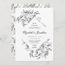 Romántica Invitación de Boda de Esbozo Floral Negr