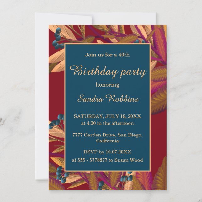 Romántica invitación para el cumpleaños de los ará (Anverso)