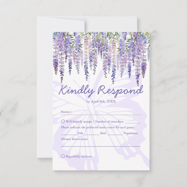 Romántica Lilac Wisteria Boda Jardín Tarjeta RSVP (Anverso)