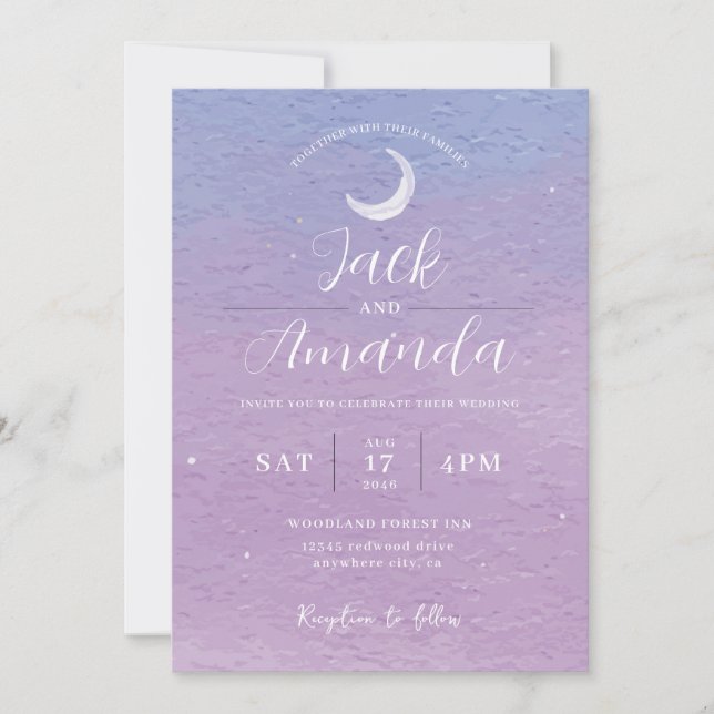 Romántica luz de la luna Invitaciones a la boda ac (Anverso)