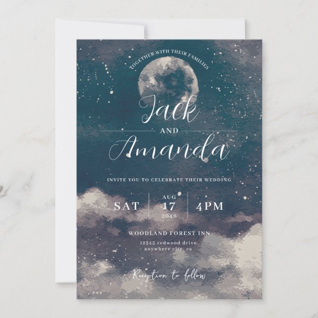 Romántica luz de la luna Invitaciones a la boda ac (Anverso)