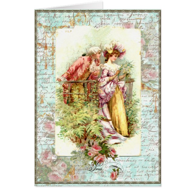 Romántica pareja de Regencia Vintage con Rosas (Frente)