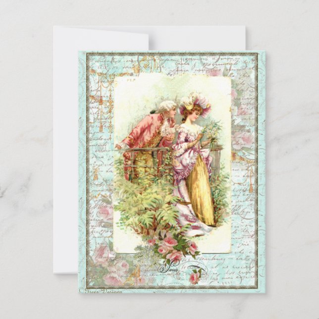 Romántica pareja de Regencia Vintage con Rosas (Anverso)