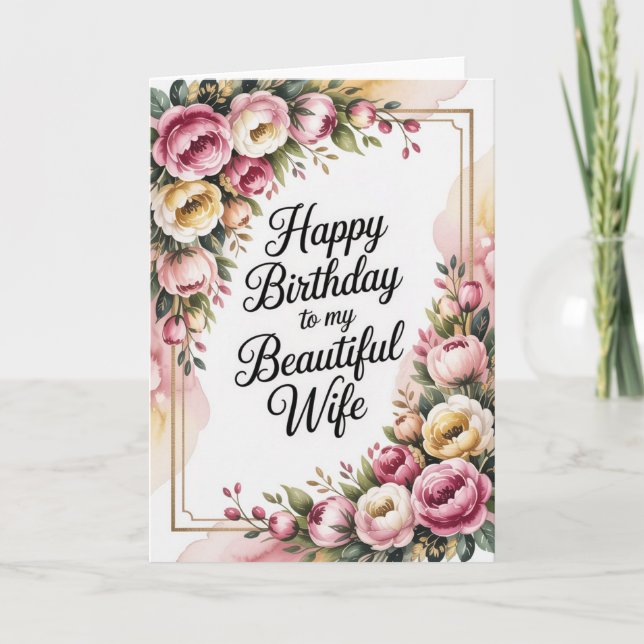 Romántica tarjeta de cumpleaños feliz para esposa (Anverso)