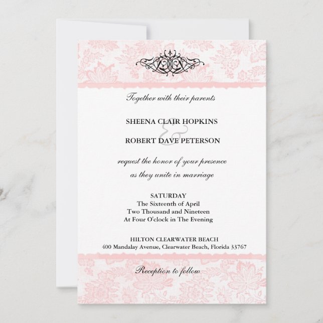 Romántica y encantadora invitación a la boda de en (Anverso)