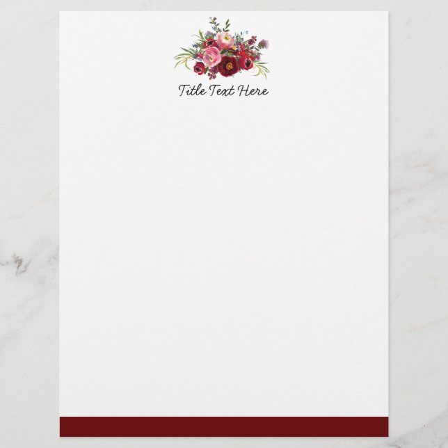 Romántico, acuarela floral, membrete (Anverso)