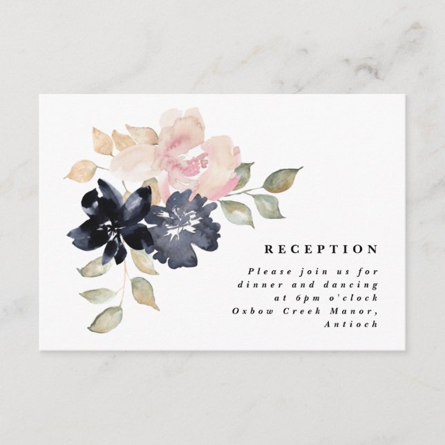 Romántico acuarela Florals Boda Recepción (Anverso)