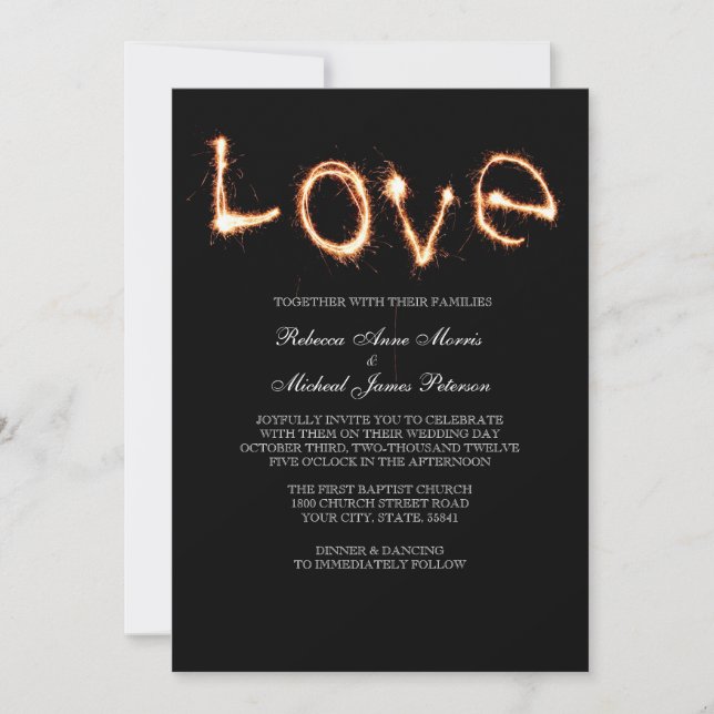 Romántico Amor Esparklers Invitación a la boda (Anverso)