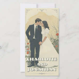 Romántico arte de pareja de bodas de cosecha