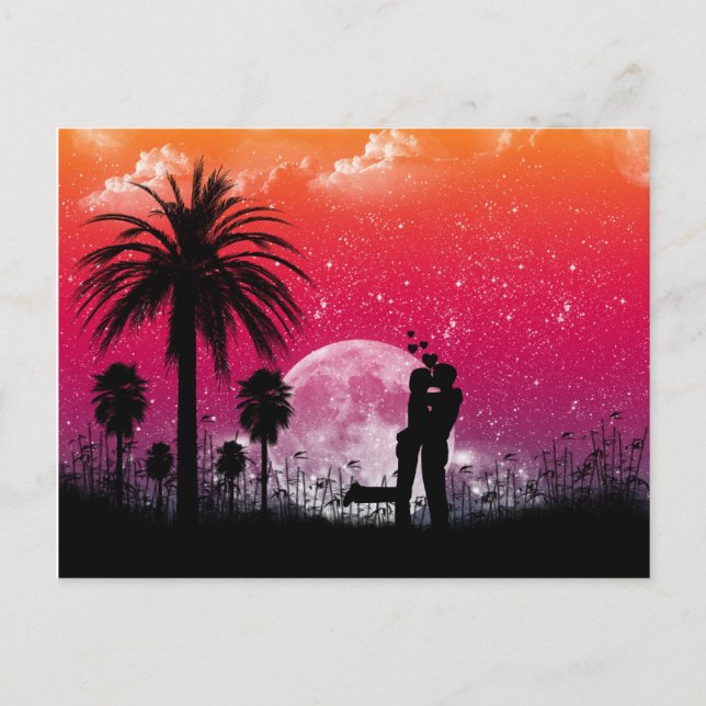 Romántico atardecer en la postal de las palmas (Anverso)