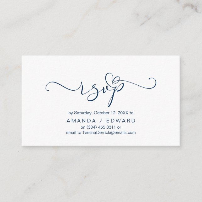 Romántico, azul marino, Invitación RSVP, responder (Anverso)